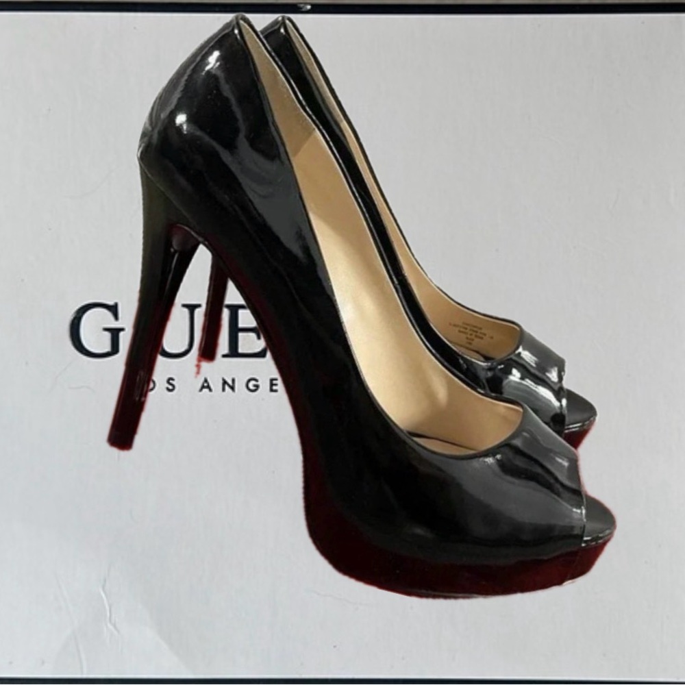 Guess Black Patent Stilettos with Peep Toe